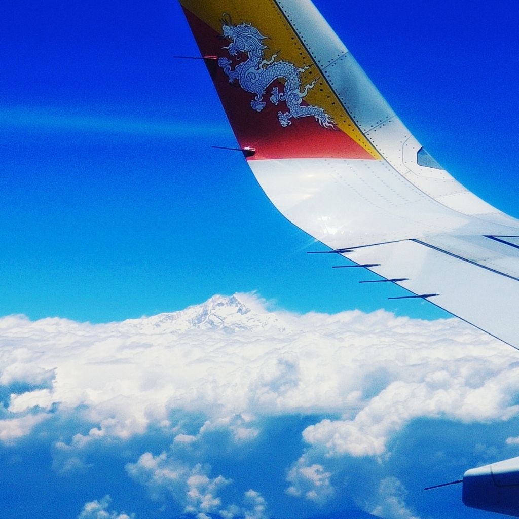 The view of Kanchenjunga peak of the Himalayas from flight to Bhutan