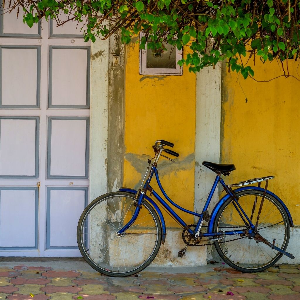 Cycling in the French quarters of Pondicherry