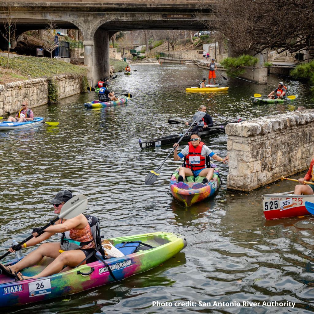 Canoe race on San Antonio River in Texas