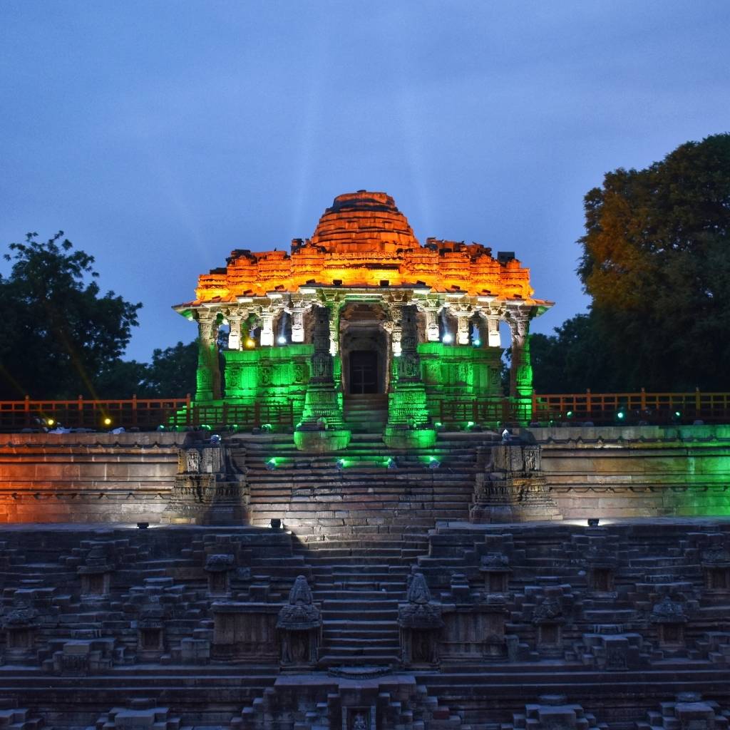 Modhera Sun Temple lit in tricolor