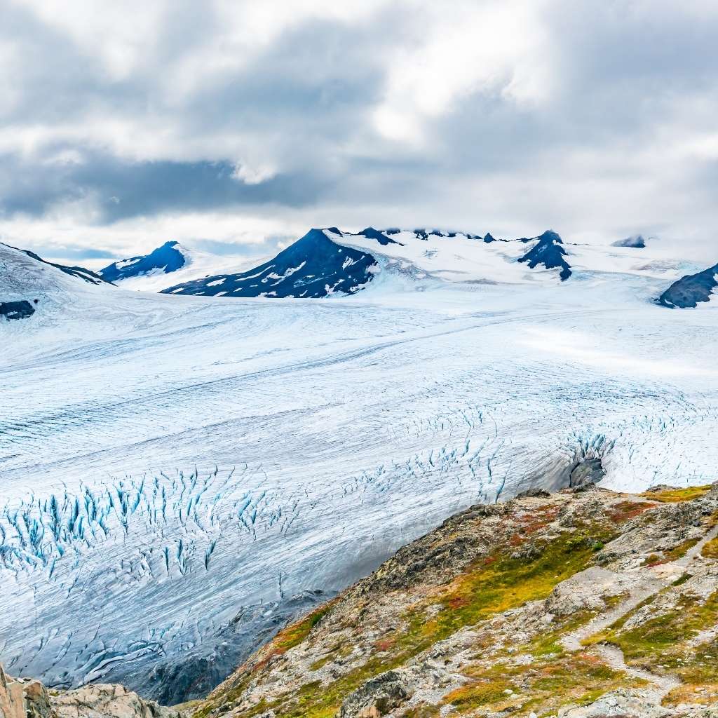 Exit Glacier and Harding Icefield in Kenai Fjord National Park of Alaska