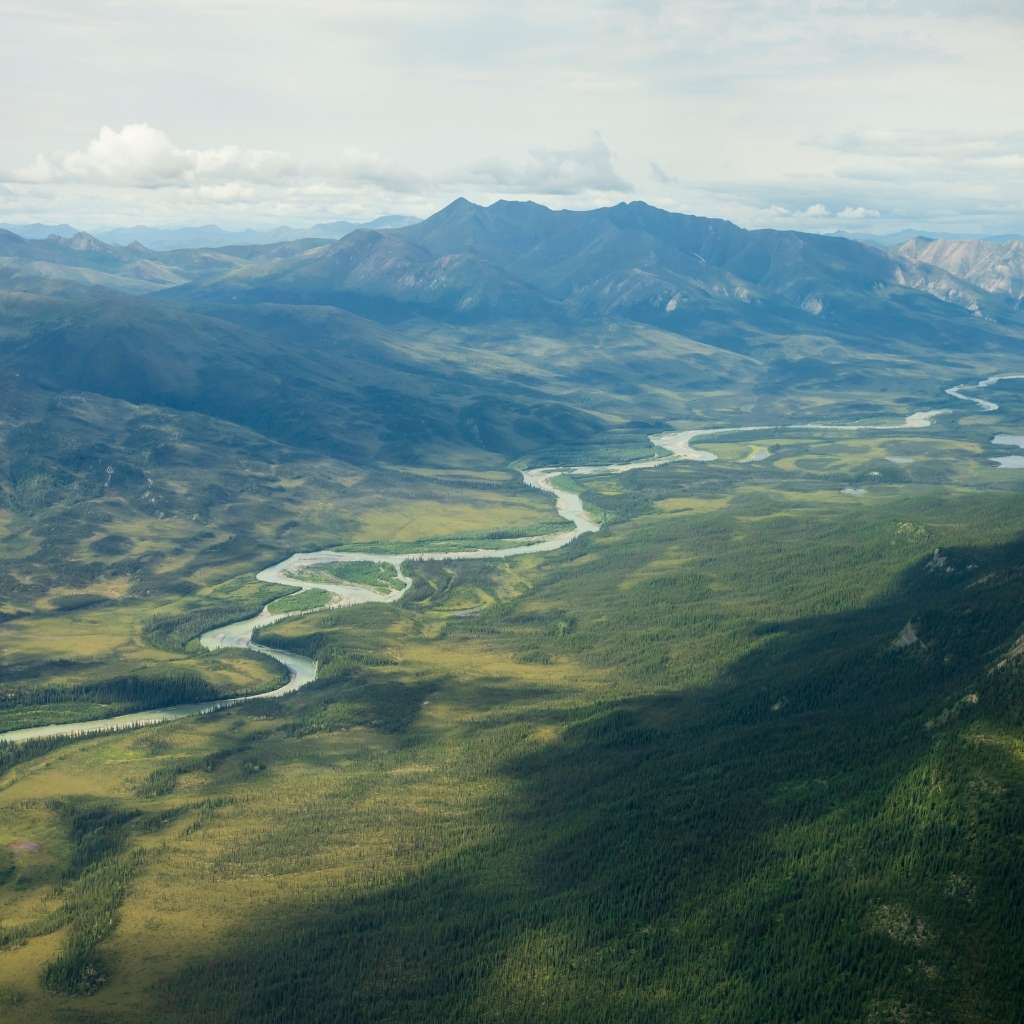 Aerial landscape of Gates of the Arctic National Park and Preserve