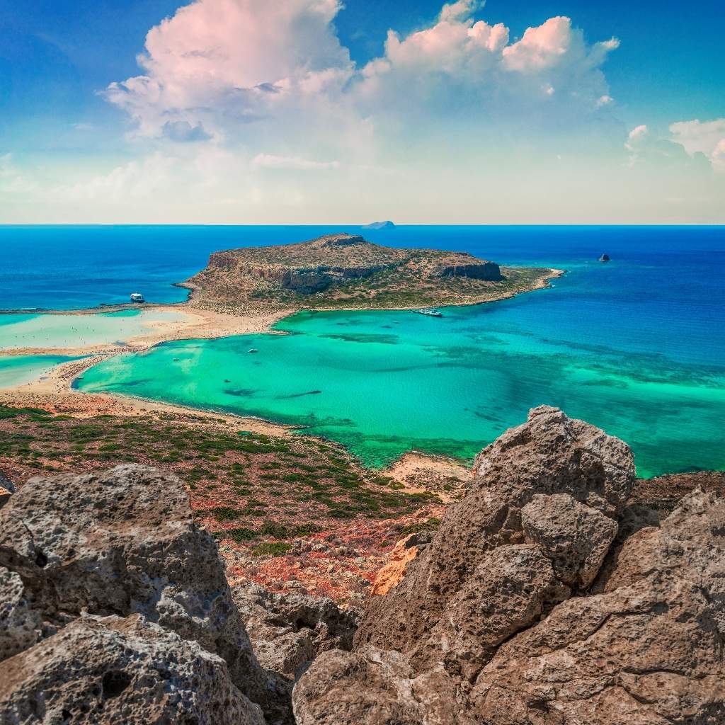 The panoramic view of Balos Lagoon in Chania, Crete