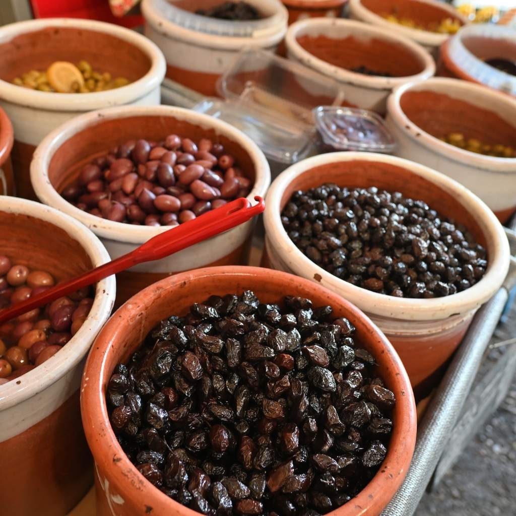 Olives are sold in Crete market