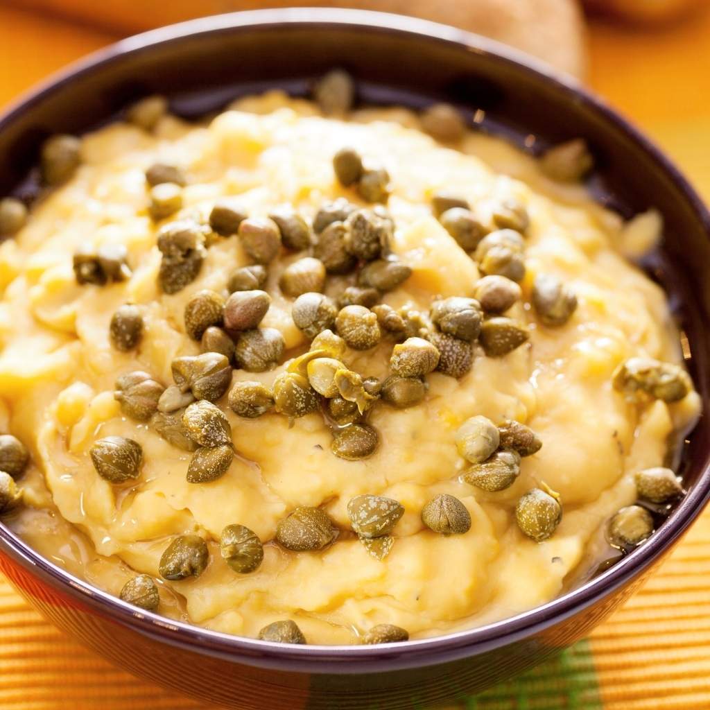 A traditional Cretan dish, fava is made primarily from yellow split peas (Santorini fava beans)