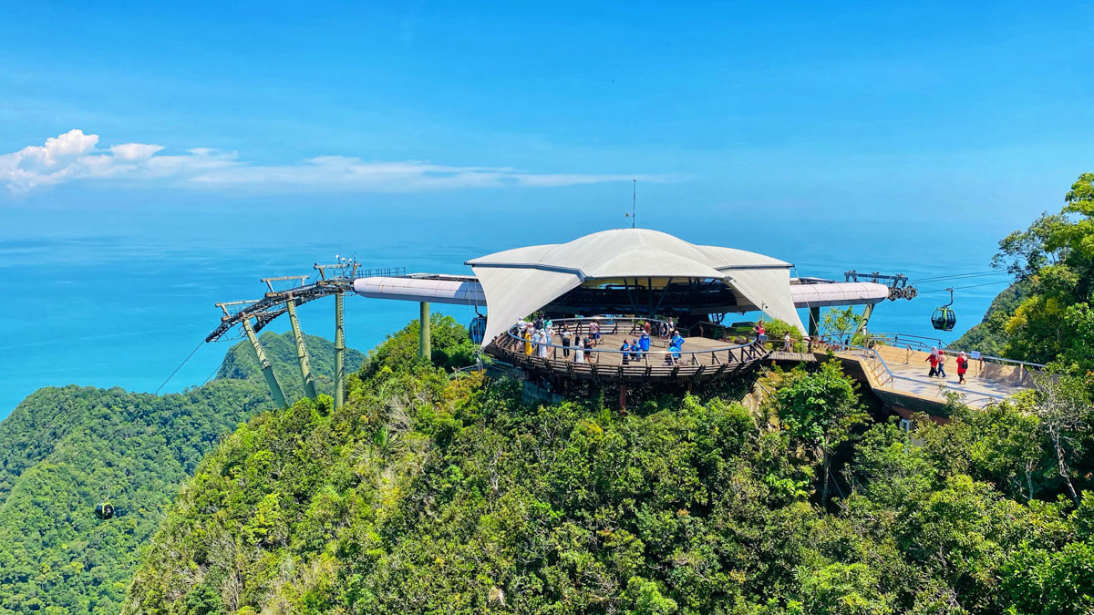 Against a backdrop of azure water, a vista of the middle station and viewing platform unfolds