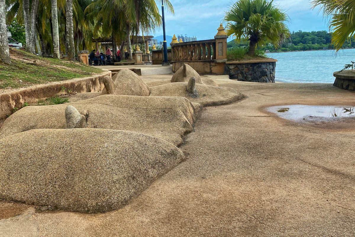 Concrete shark sculpture along the promenade of Shark Bay (Teluk Yu) in Langkawi