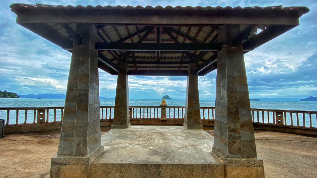 A view of Shark Bay from the gazebo, surrounded by azure waters and untouched nature