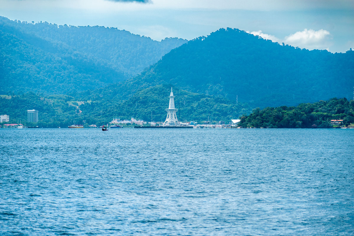 A view of Kuah coastline with Maha Tower from Pulau Tuba jetty