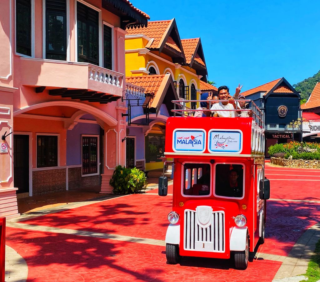 Miniature London Bus for ferrying visitors from parking lot to SkyCab ticket counter