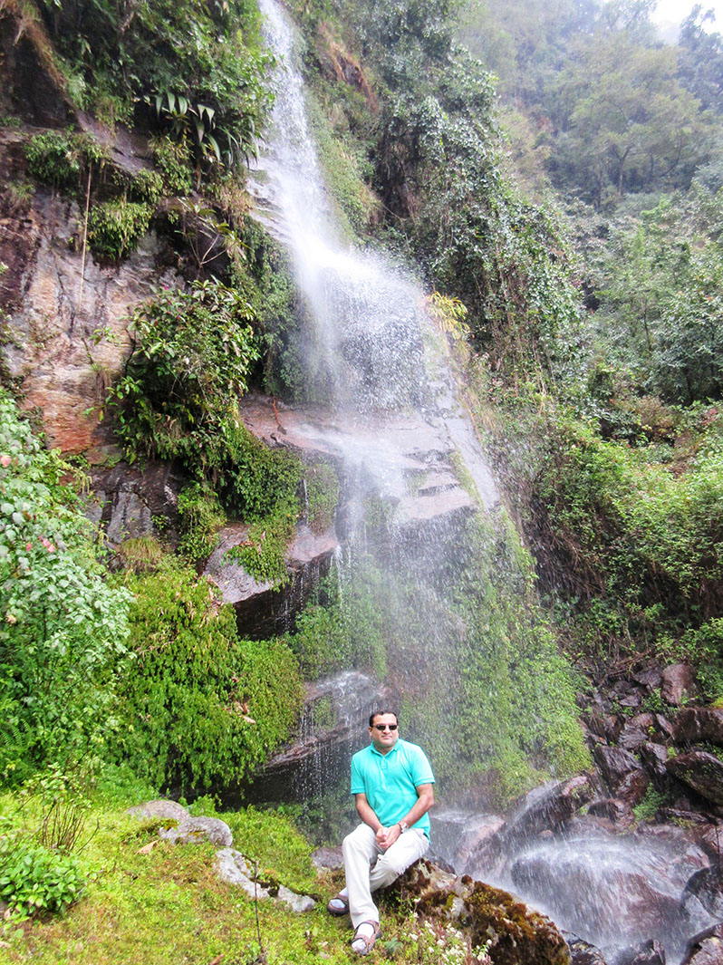Waterfalls as seen on a raod trip from Phuntsholing India to Bhutan Thimphu