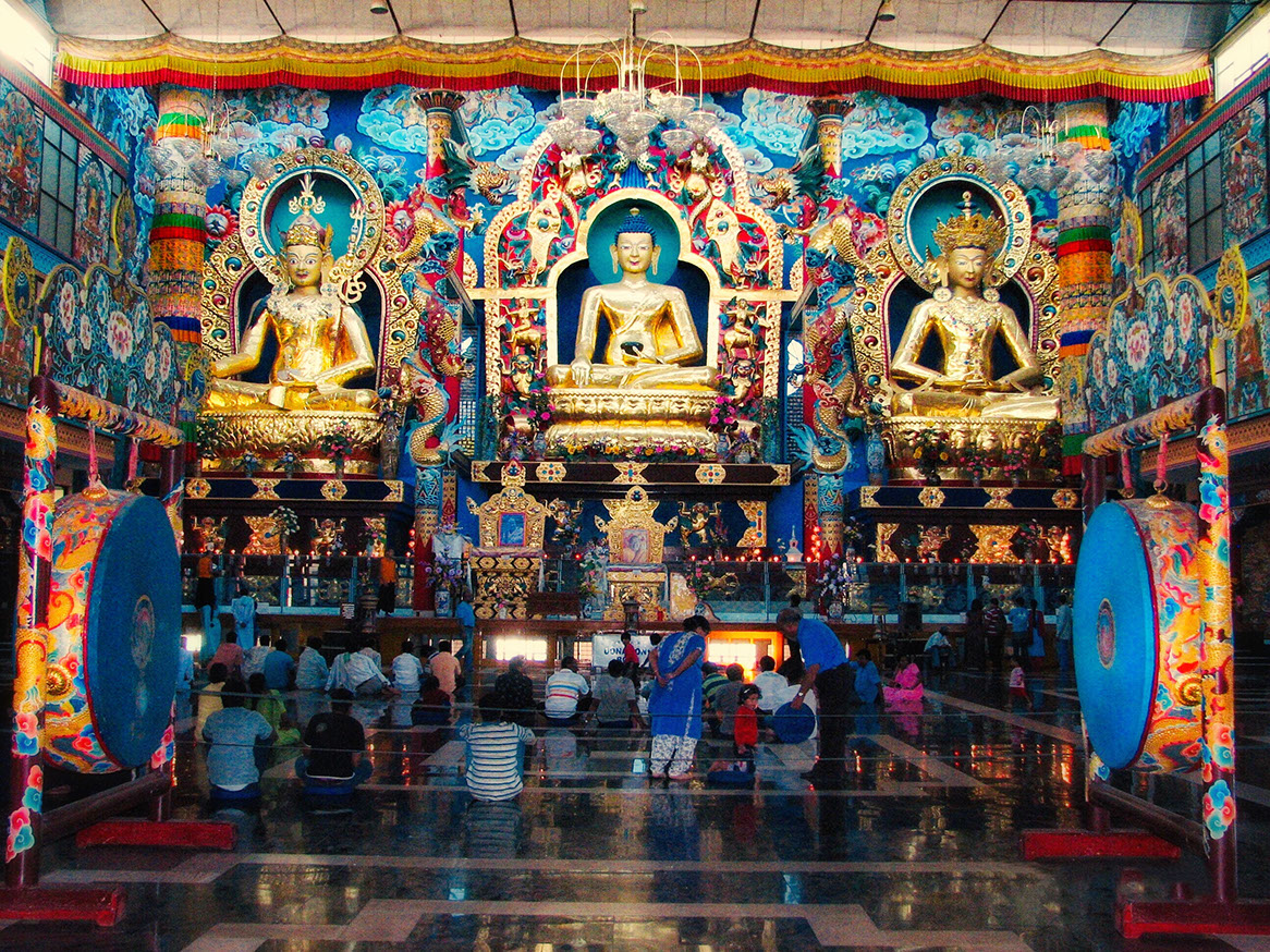Main hall of the golden temple buddhist monatery in Kushalnagar Coorg