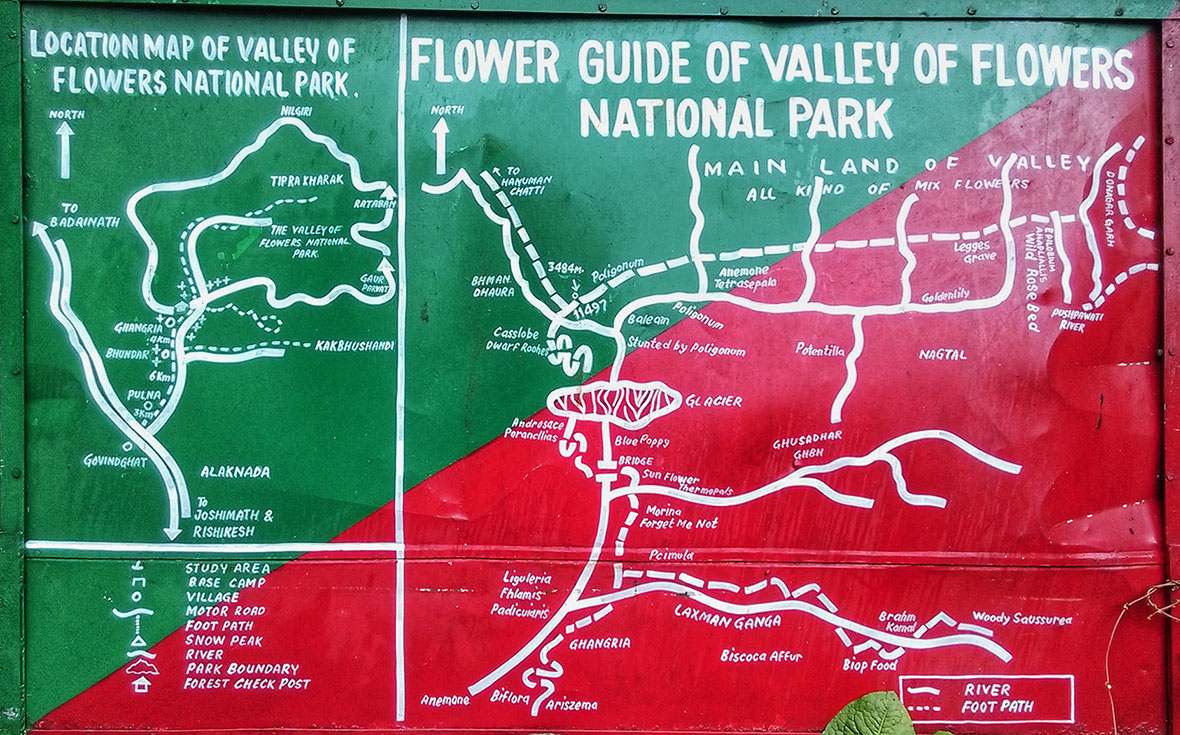Information board at the Valley of Flowers National Park