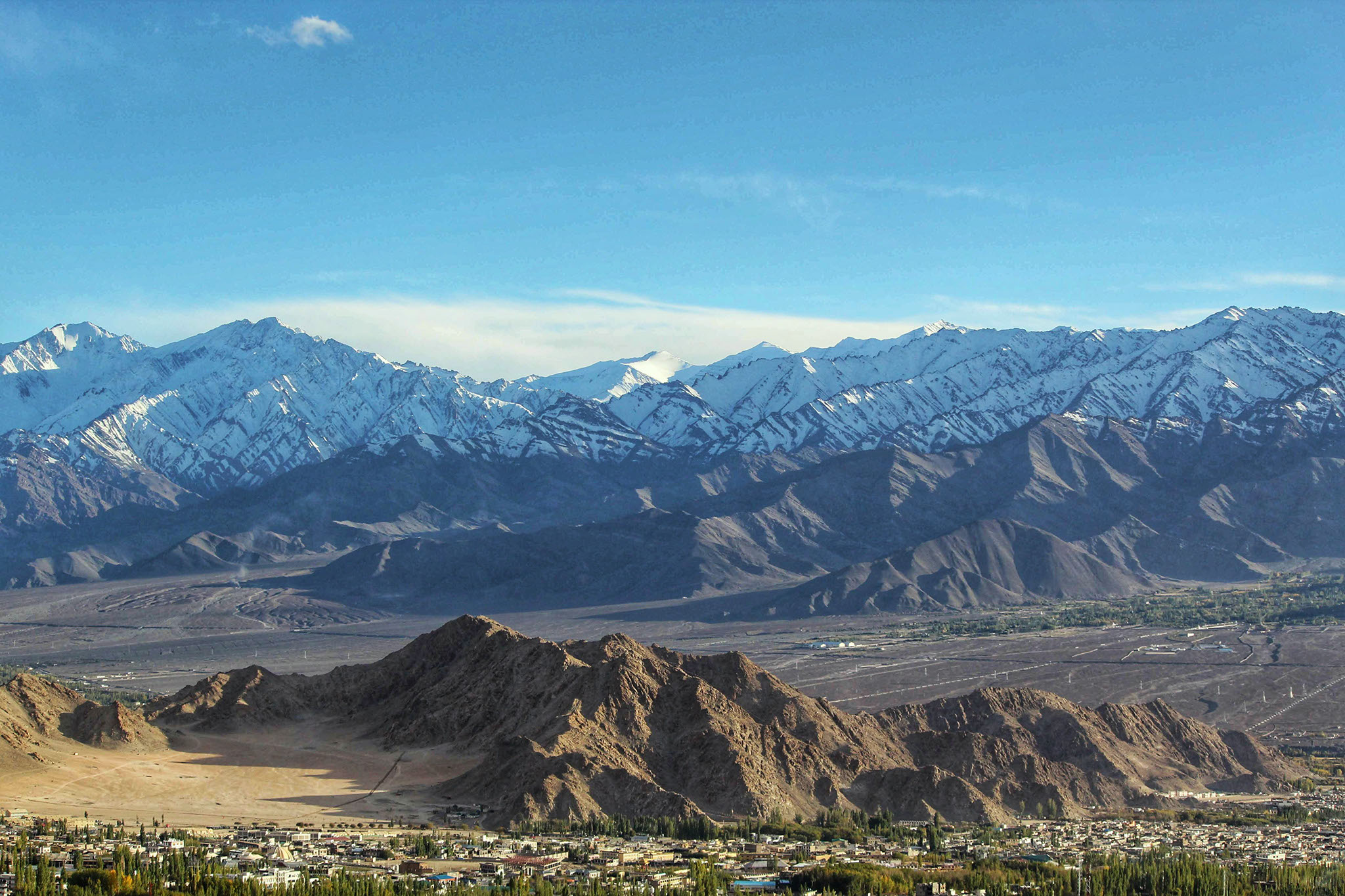Himalayan mountains resembling the crease on white and brown silhouette in Ladakh