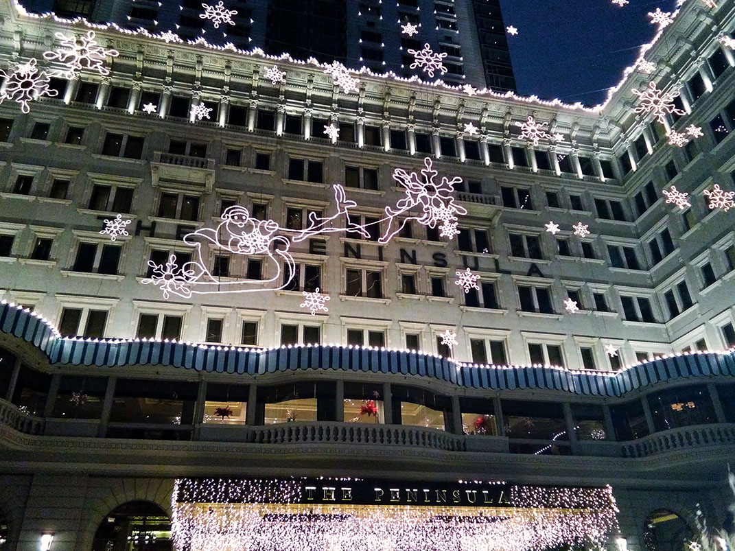 The Christmas themed lighting at The Peninsula Hong Kong in Tsim Sha Tsui