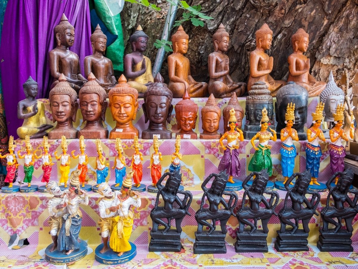Souvenir shops inside Siem Reap night market