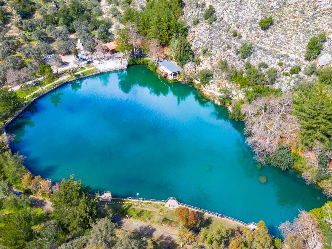 The gorgeous artificial lake Votomos in Zaros, Crete