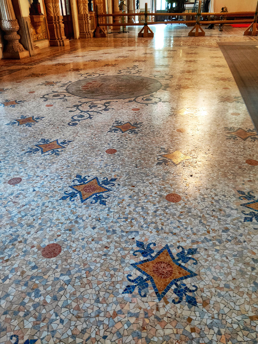 Italy's famous Murano tiles were used to create the flooring design of Darbar Hall