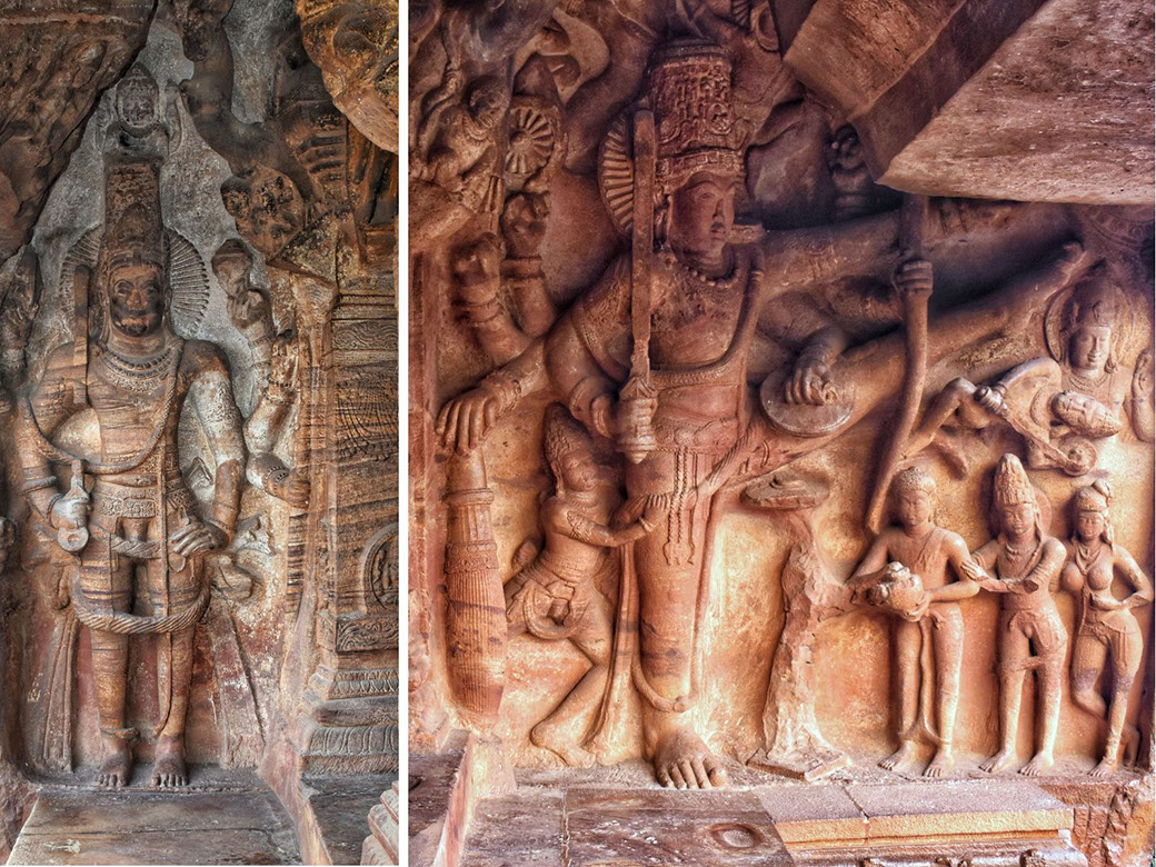 Various carvings inside Badami cave temples