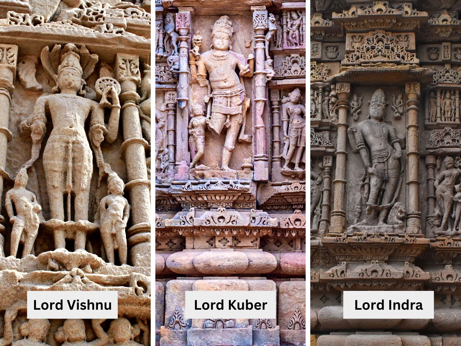 Carvings of various Hindu deities on the outer walls of Gudhamandapa in Modhera Sun Temple