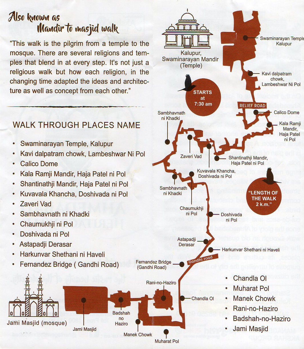 Route map of the Ahmedabad heritage walk