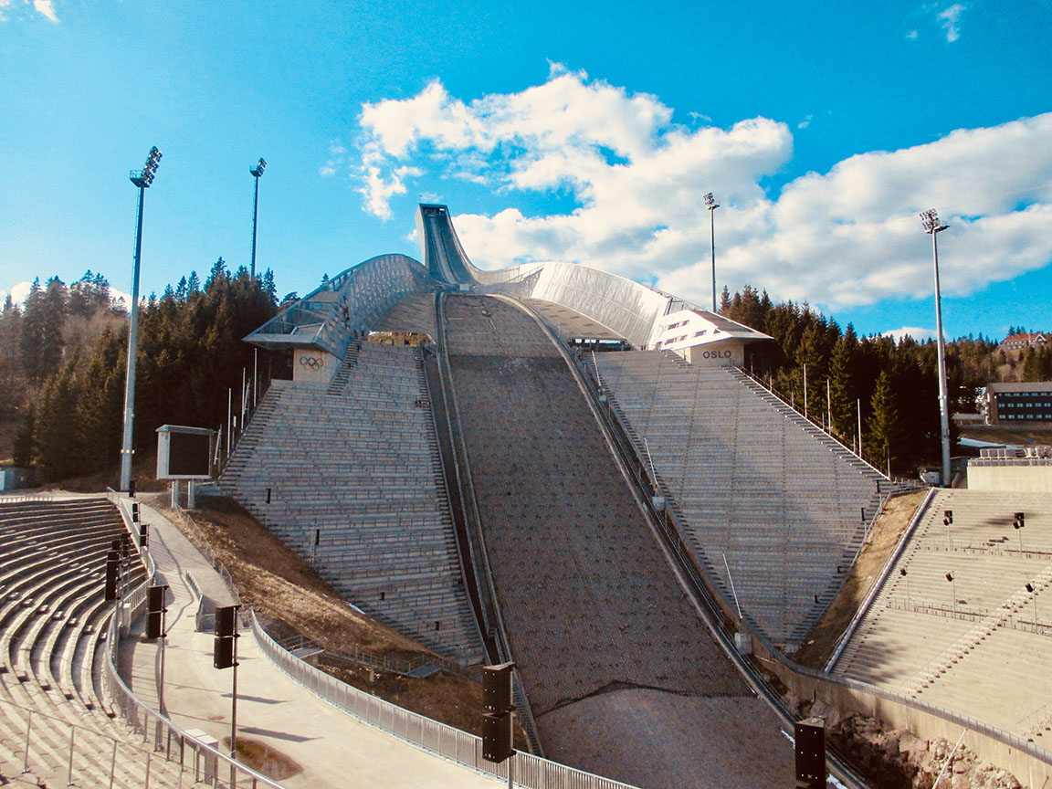 Holmenkollbakken is a 440 feet high ski jumping hill stadium in Oslo