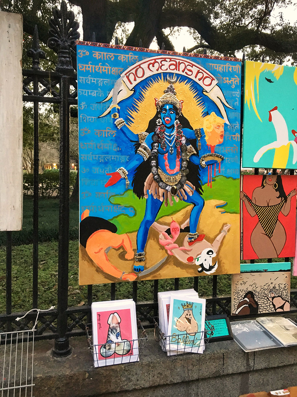 Paintings by street artists at French Market near Jackson Square New Orleans