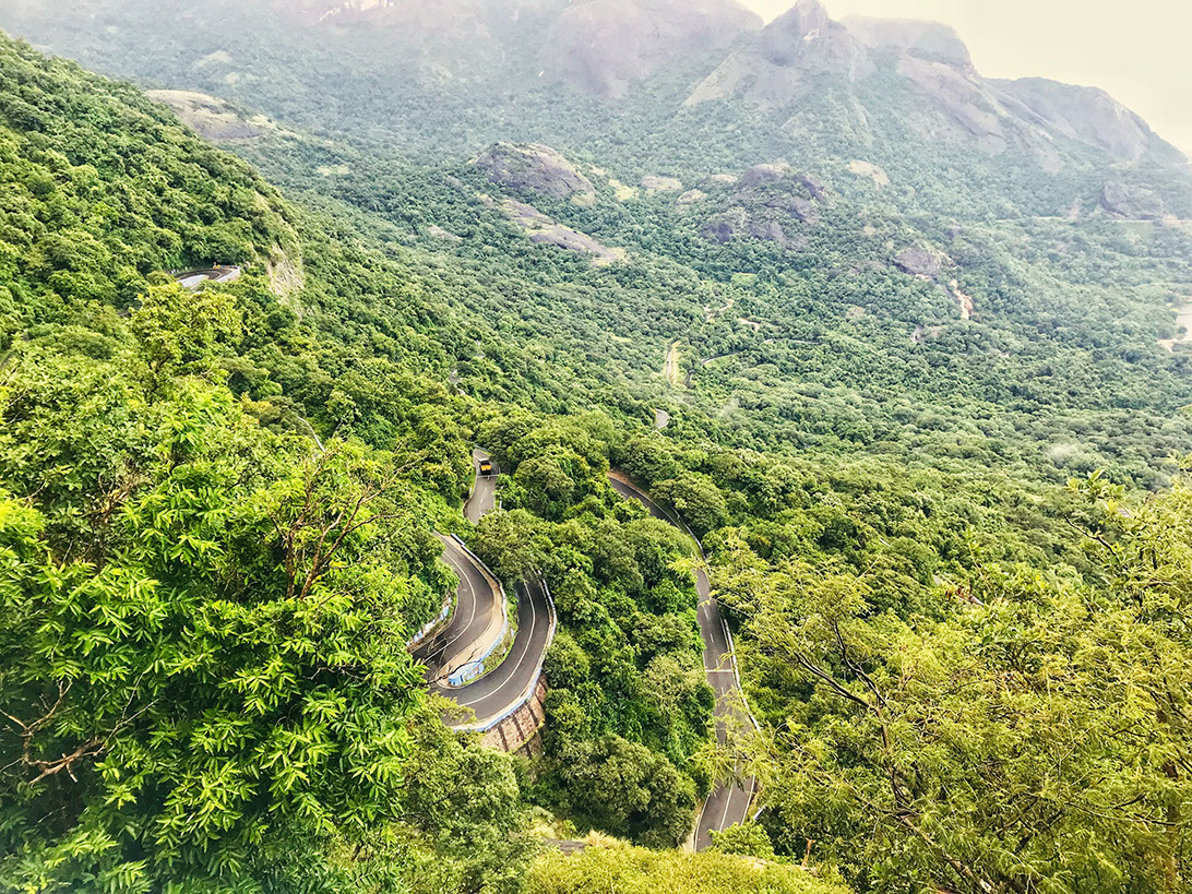 Loams viewpoint offers an aerial view of the hairpin bends, enroute from Aliyar Dam to Valparai