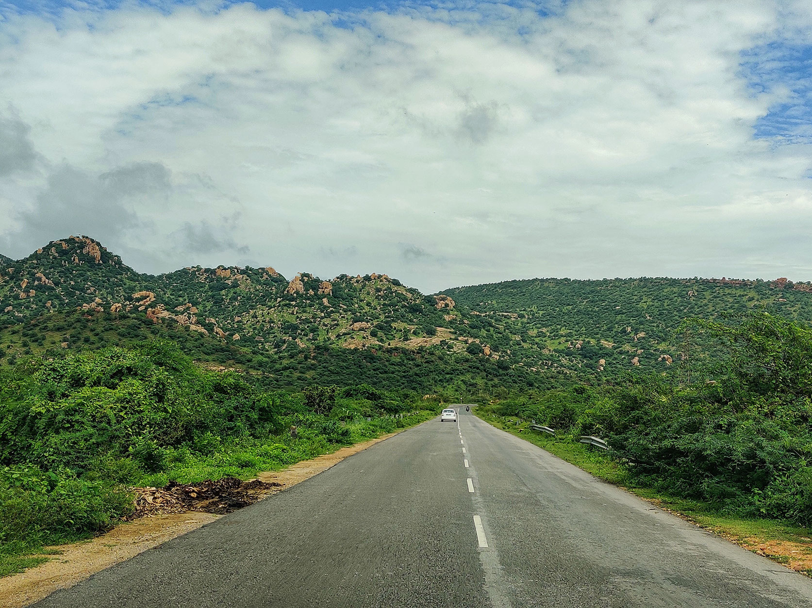 View of Lush green rocky mountains on the lonely roads of Andhra Pradesh