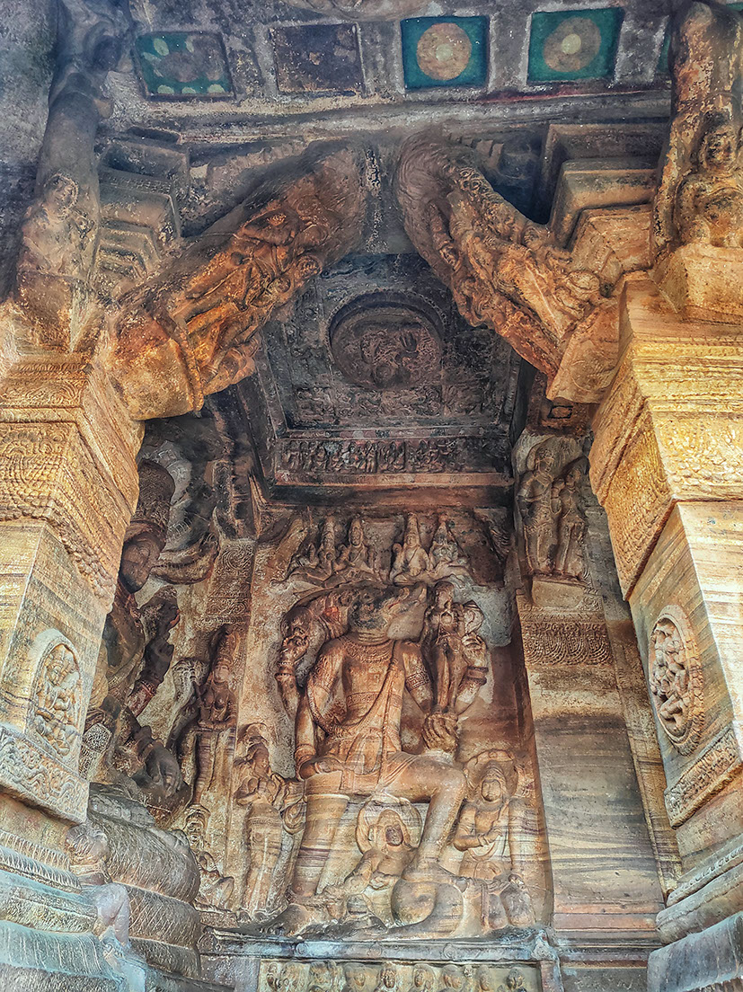 Sculptures of Varaha and Vishnu inside Badami caves