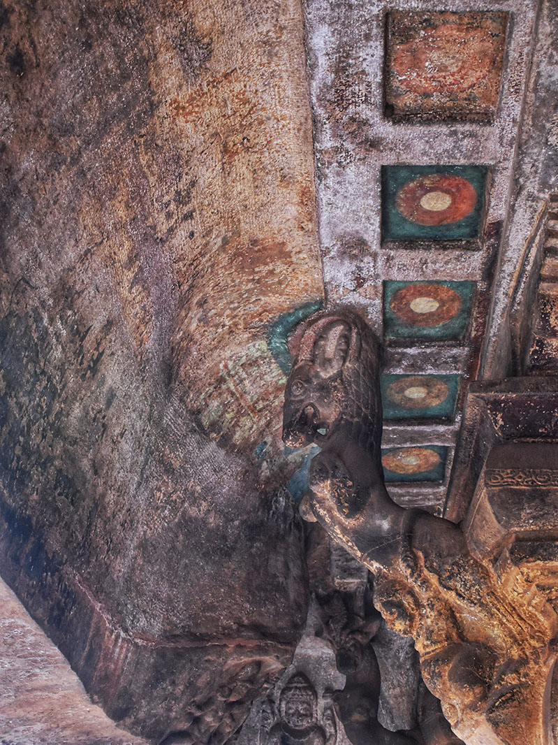 7th century frescos on the ceiling of third Badami cave temple