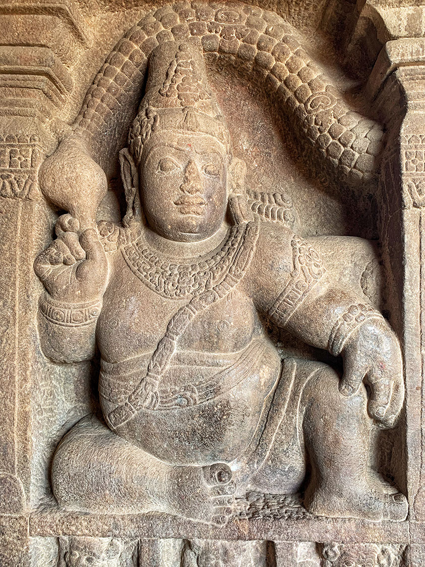 Beautiful sculpture of Shankhanidhi, the dwarapalaka of Kuber