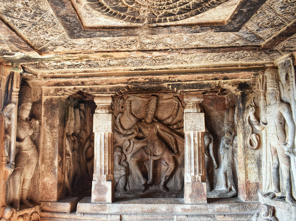 Statue of dancing Shiva and his family in Aihole temple