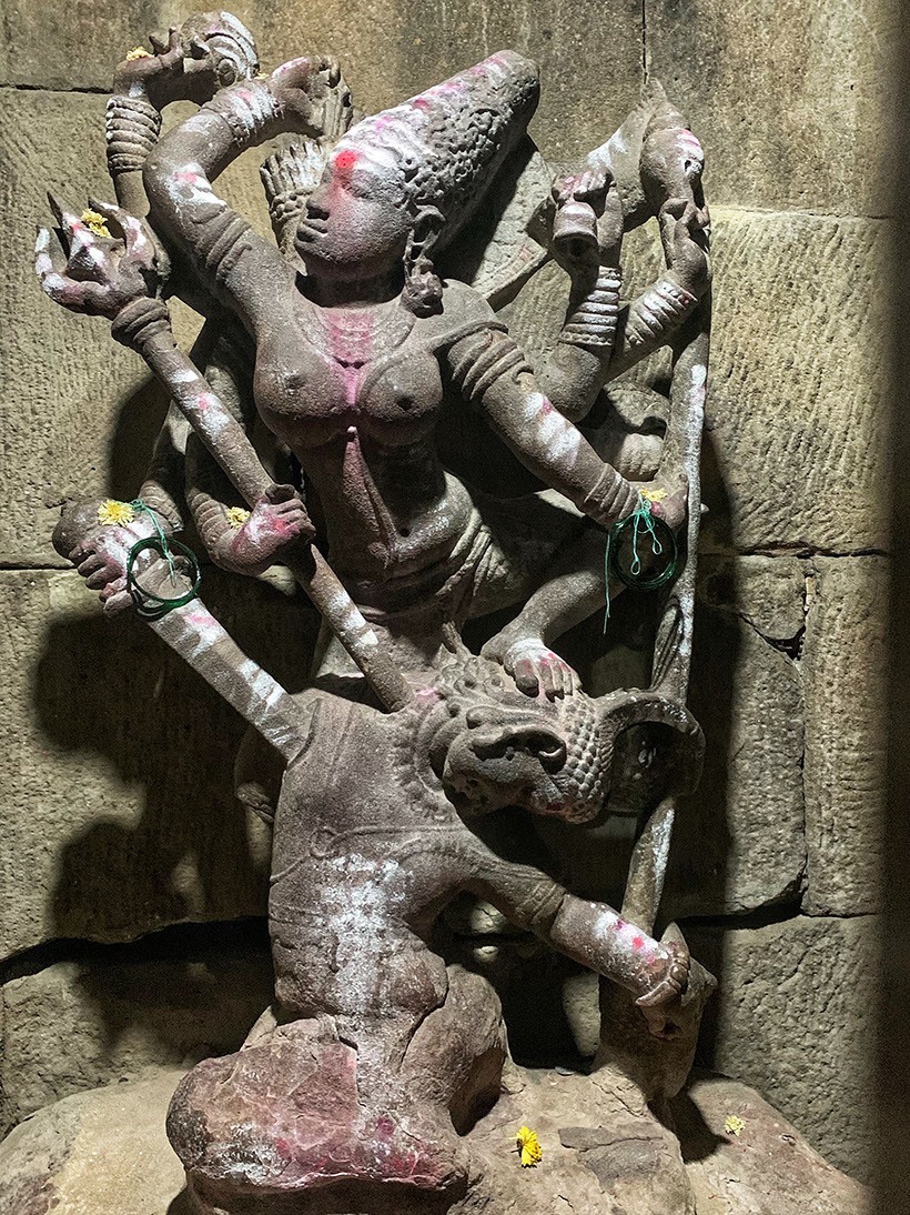 Beautifully sculpted statue of Mahishasuramardini inside Virupaksha temple