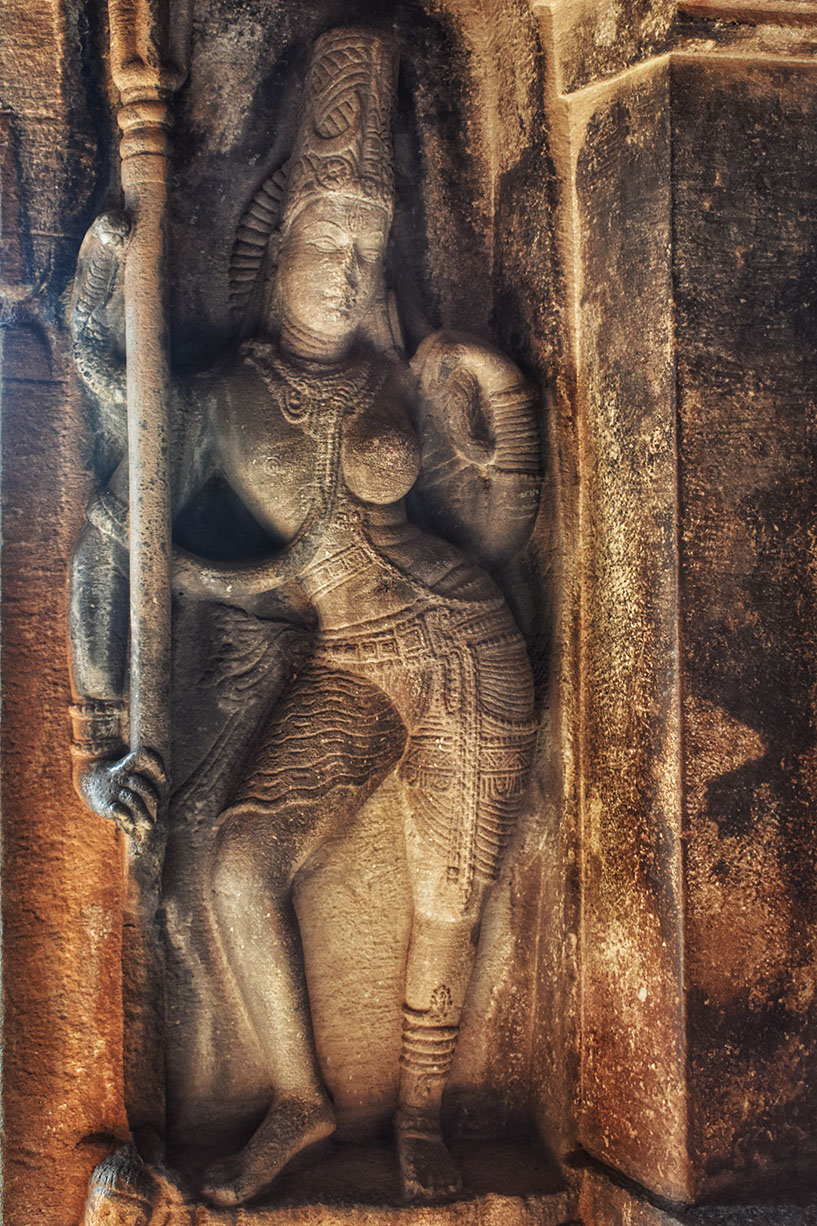 The statue of Ardhanarishwara, half Shiva and half Parvati in Aihole temple