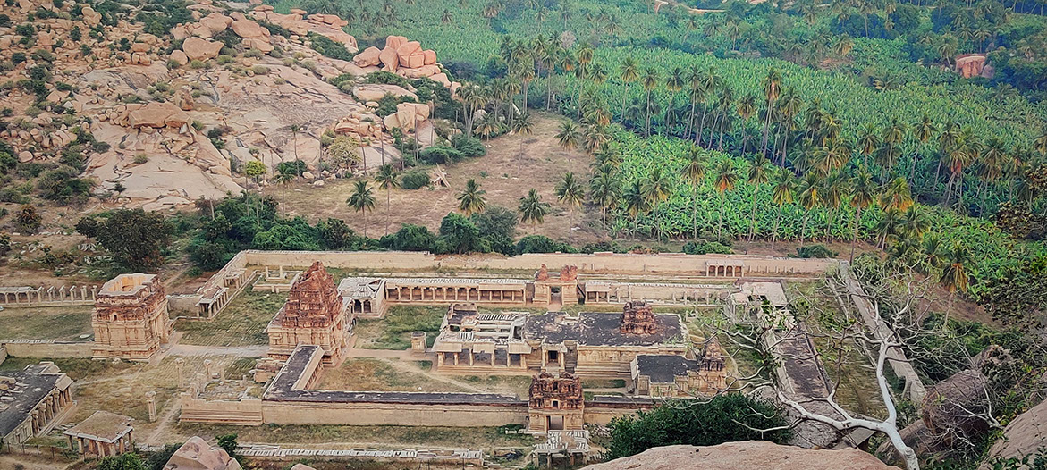 Breathtaking view of Achyutaraya Temple while trekking at Matanga Hill