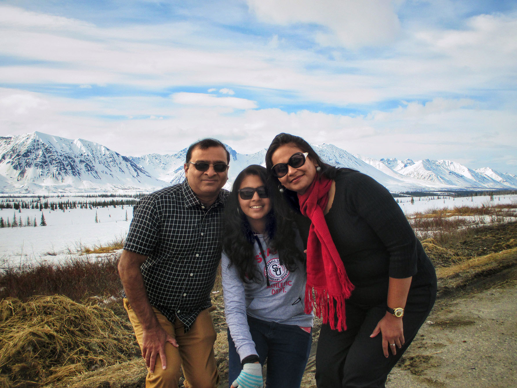 Family picture from highway of Denali National Park in Alaska