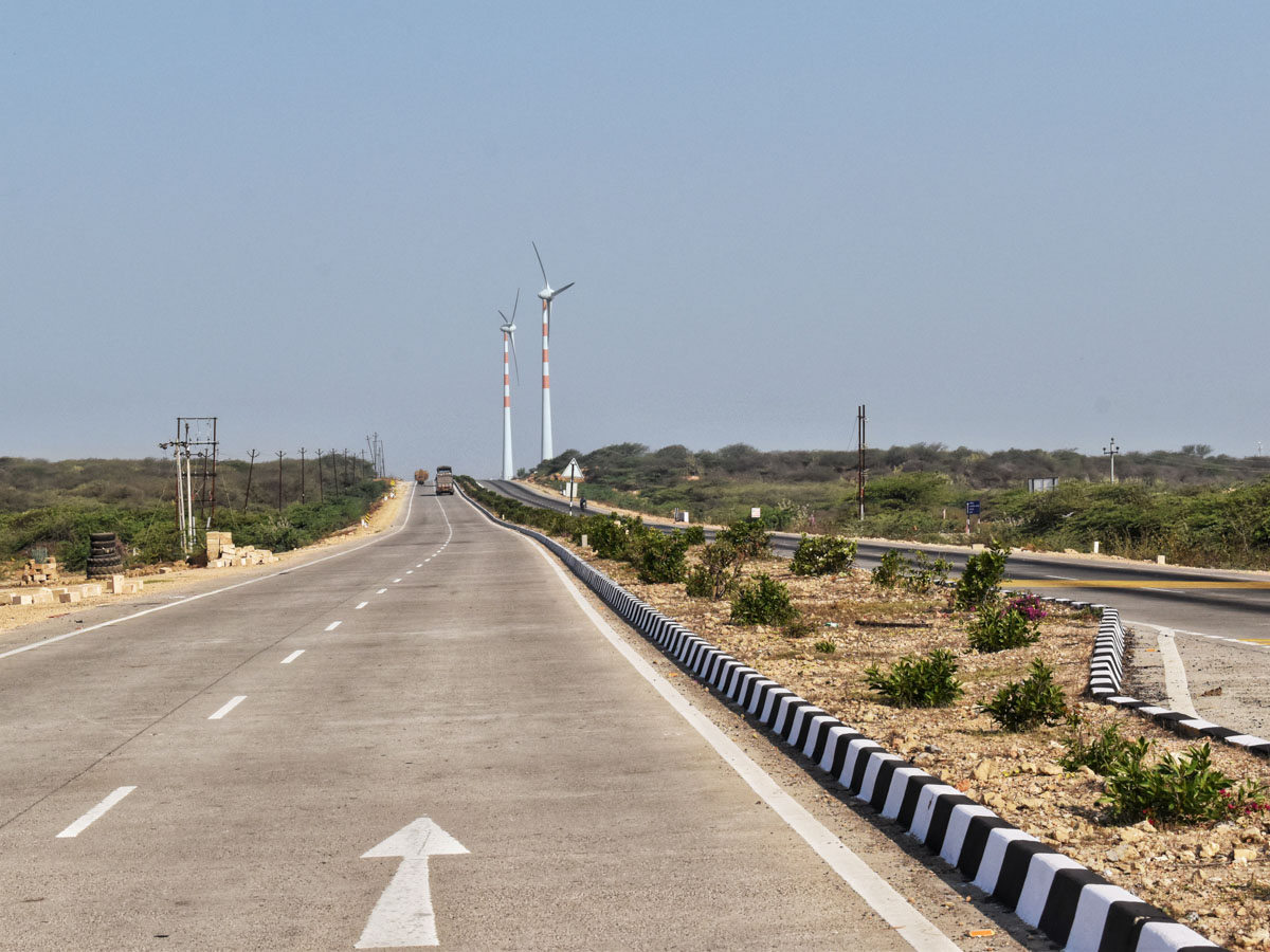 On the way to Dwarka, the highway is dotted with windmills