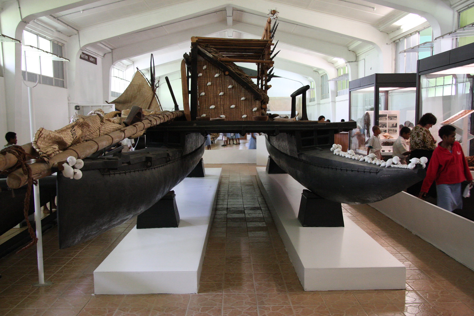 A Fijian Drua (large traditional boat) on display inside Fiji Museum