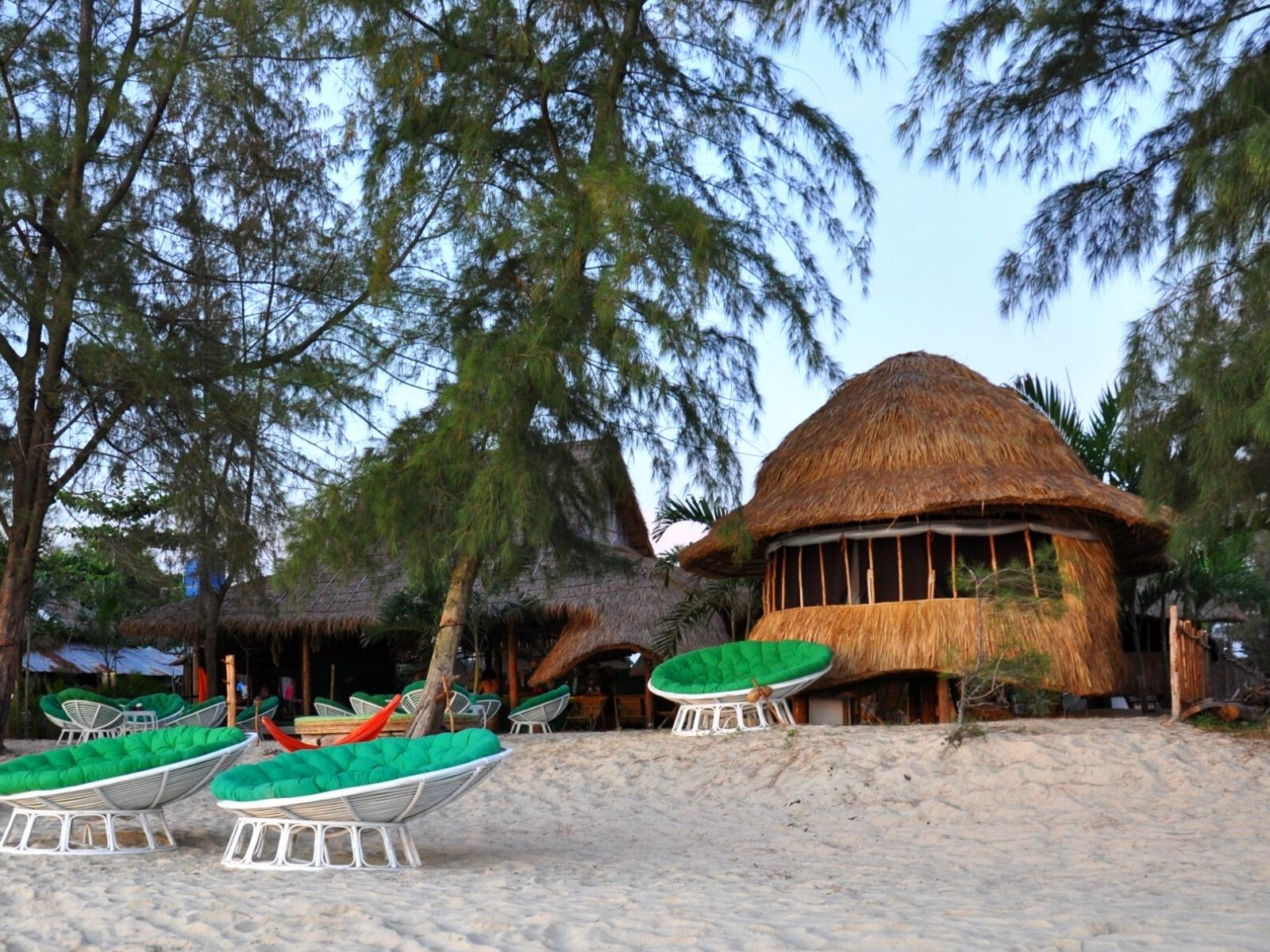 Huts with a rustic exterior is a common sight along the beaches in Otres