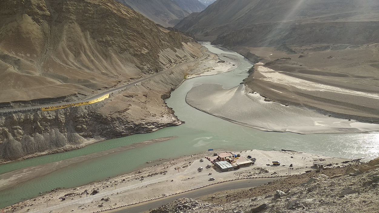 Sangam Point is the confluence of Zanskar and Indus Rivers in Ladakh