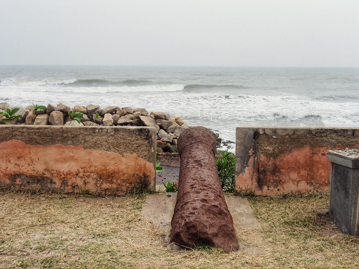 Canon at Danish Fort Dansborg in Tharangambadi facing the Bay of Bengal