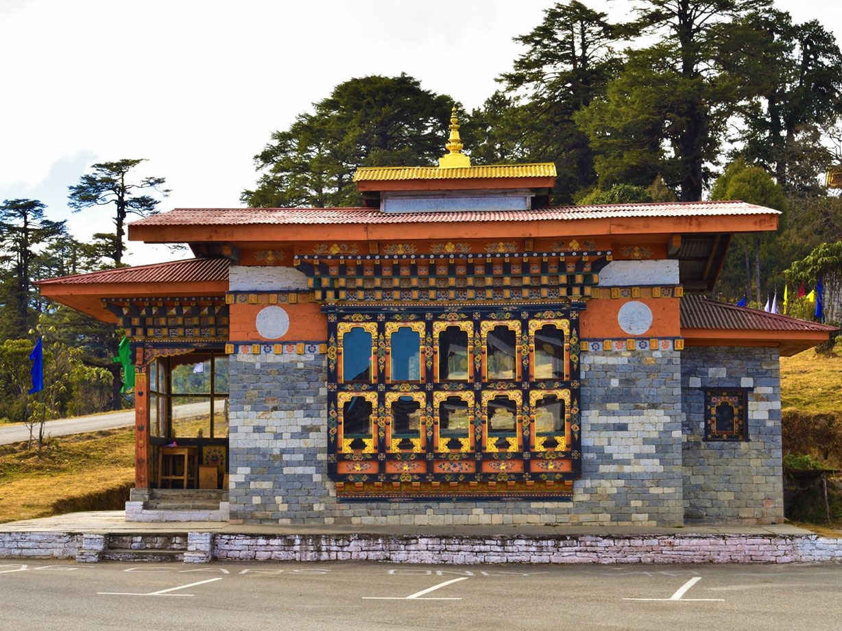 The exterior view of the Druk Wangyal Lhakhang in Dochula Pass