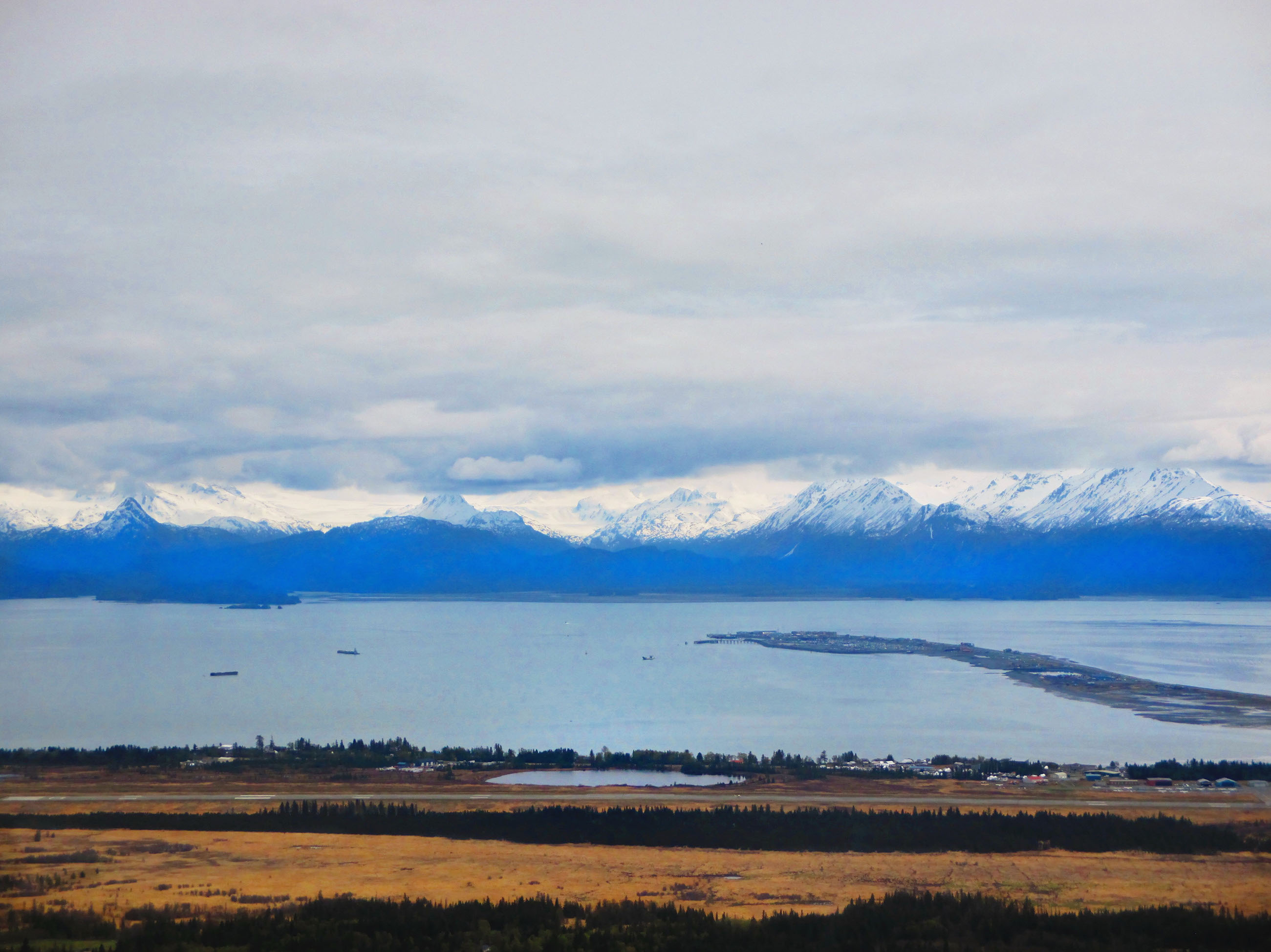 Panoramic view of Kachemak Bay from Homer Alaska Skyline drive in Alaska