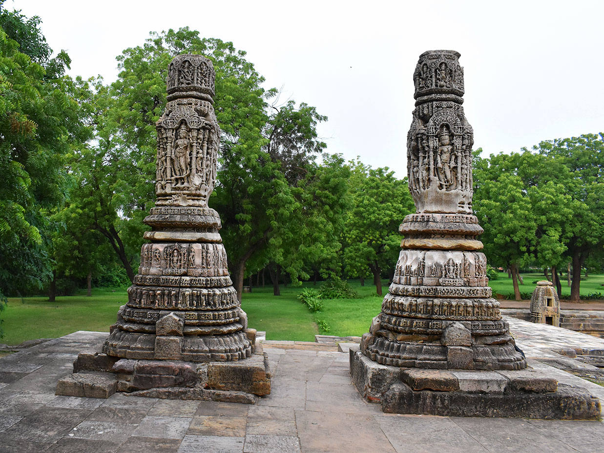 Two pillars - remnants of Modhera Sun Temple's northeast entrance