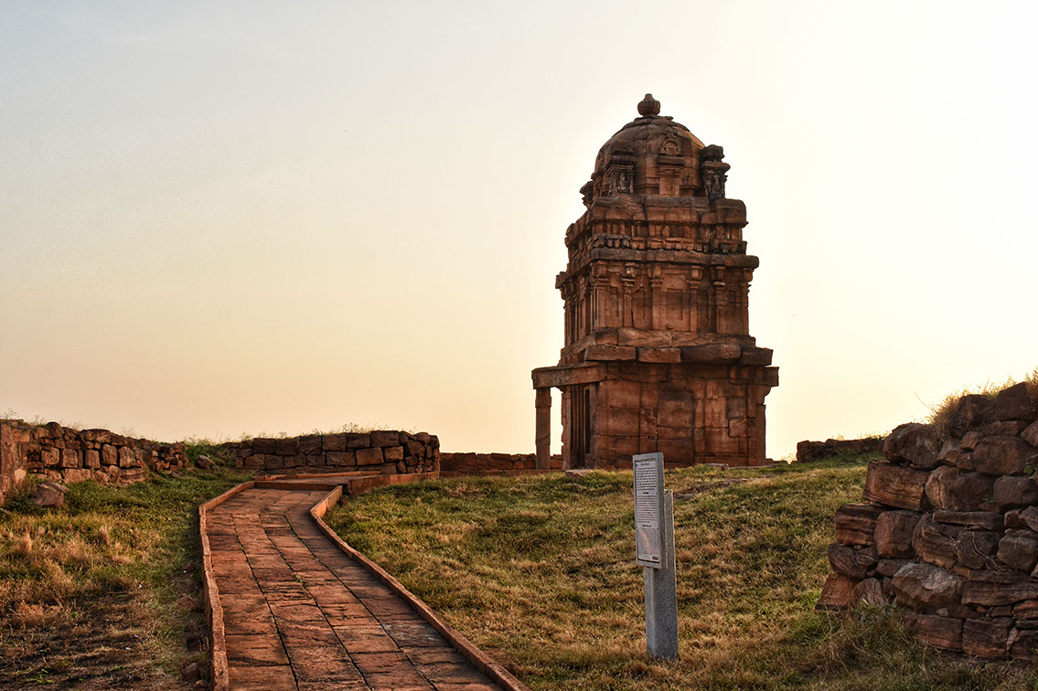 The path to the 6th century Dravidian style Lower Shivalaya Temple in Badami