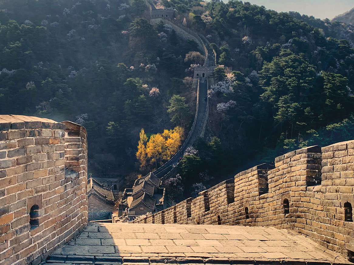 The walk along the historic Great Wall leading to watch towers at regular intervals