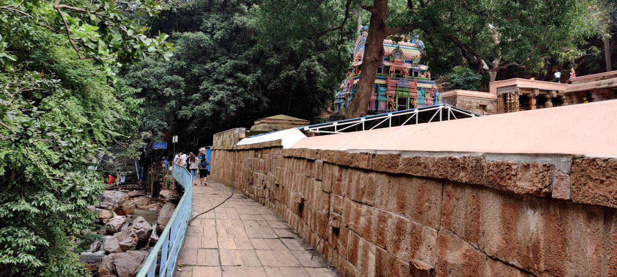 The main shrine of Ahobilam temple, Yeguva Ahobila Narasimha Swamy Temple on the banks of Bhavanasini River
