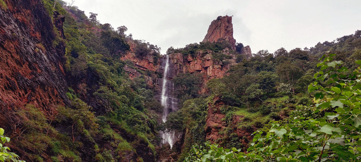 View of the giant Ahobilam waterfalls and Ugra Stambh