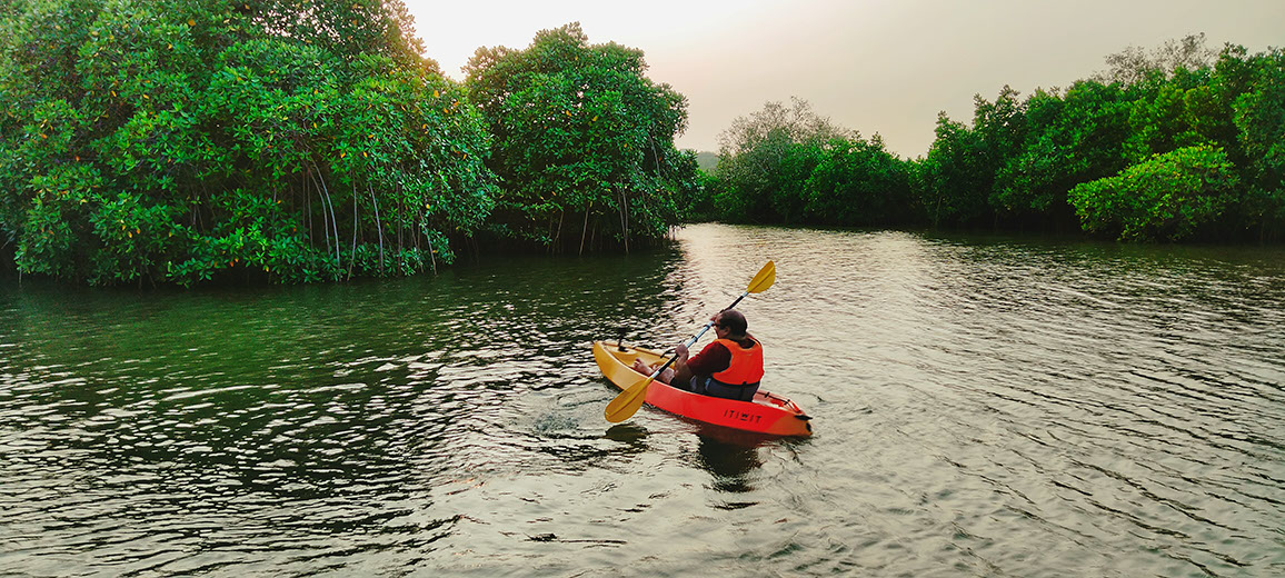 Rahuldev Rajguru enjoying the kayaking experience in mangrove forest at eco camp